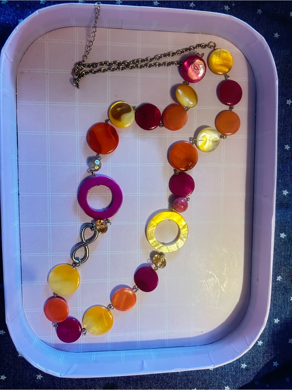 Colorful Resin Link Necklace in Pink, Orange & Yellow